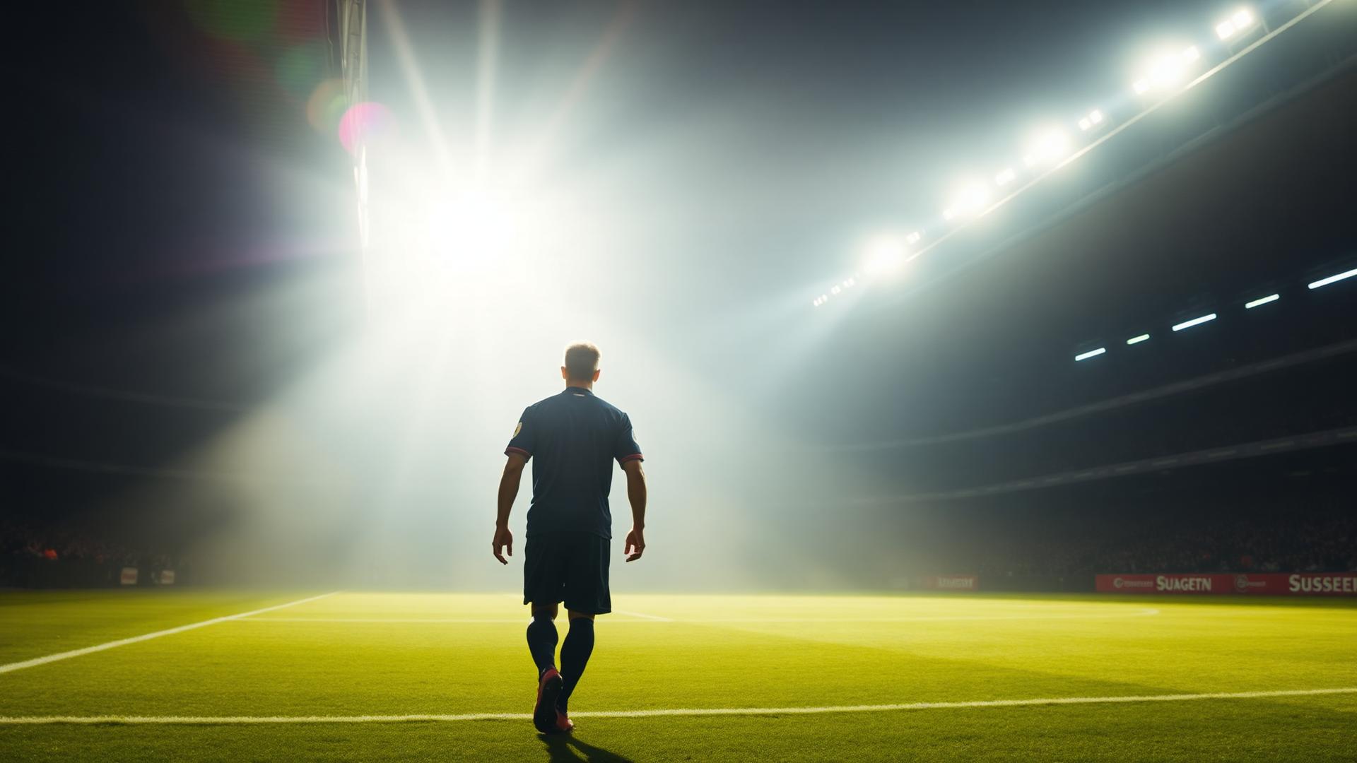 Player walking onto the stadium pitch